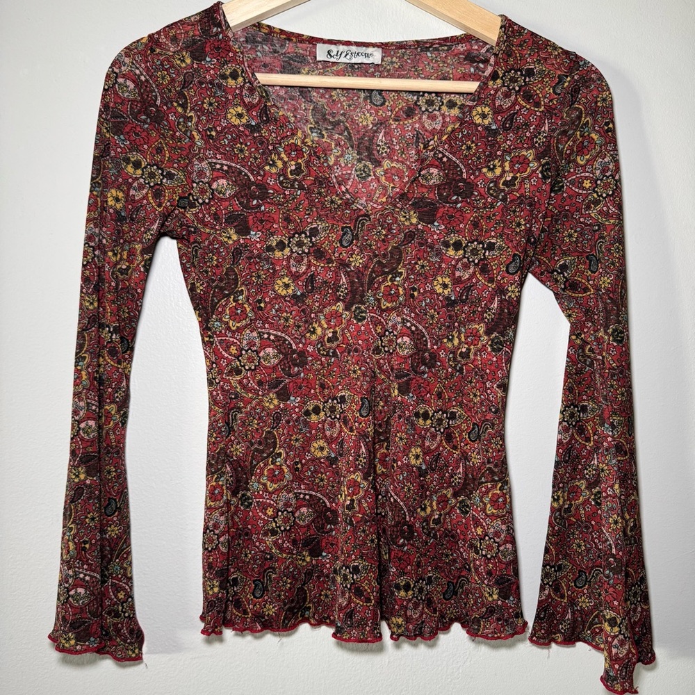 Vintage 90s y2k self esteem Paisley Flower long sleeve blouse Small